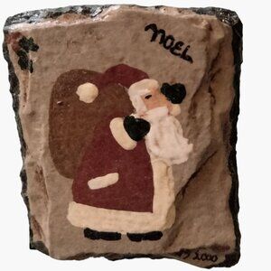 Santa Claus Pin Hand Painted Stone Noel Artisan Signed VS 2000